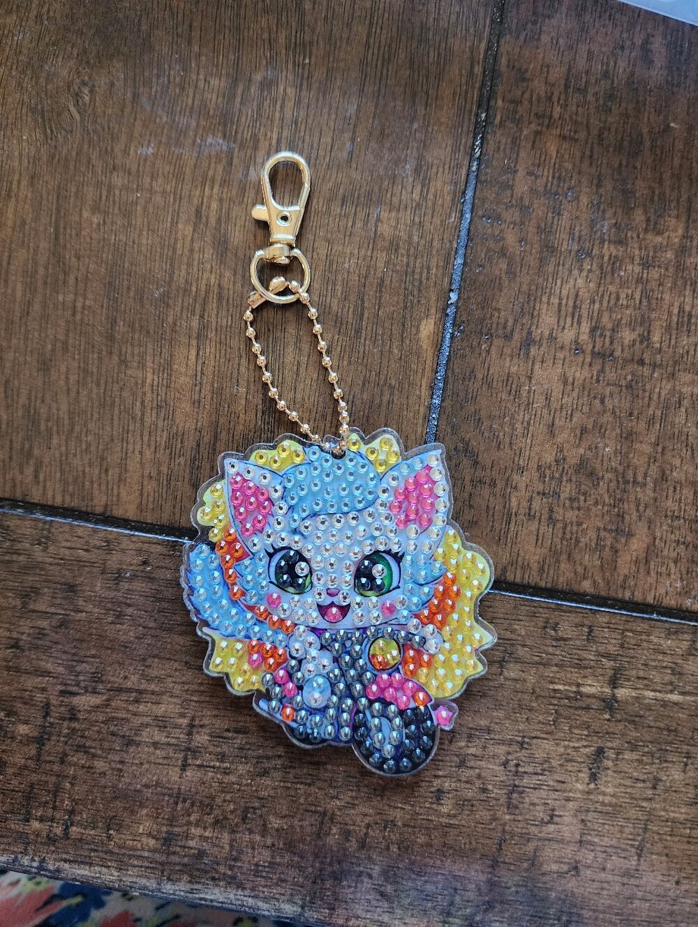 Crystal Cat Keychain Charm - Blue, Pink & Yellow